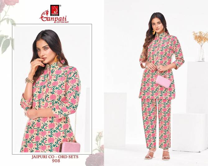 Jaipuri Vol 9 By Ganpati Cotton Printed Cord Set Ladies Top With Pants Wholesalers In Delhi